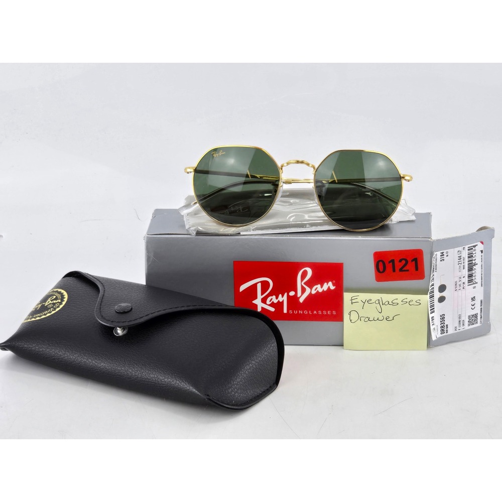 Ray-Ban Jack Sunglasses Unisex 53mm Gold Green RB3565 - New